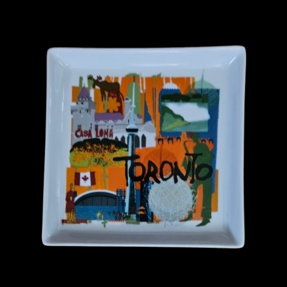 *Crate & Barrel City Scenes Square Appetizer Plates Road Trip Set of 6 - Picture 3 of 8
